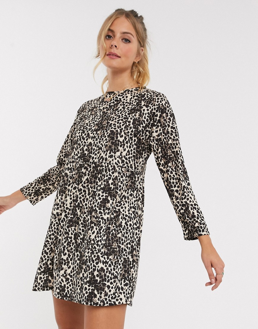 ASOS DESIGN - Aangerimpelde mini-jurk met luipaardprint-Multi