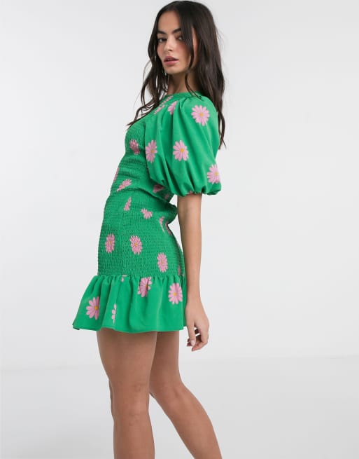 ASOS DESIGN - Aangerimpelde mini-jurk met pofmouwen en bloemenprint, 2 van 4
