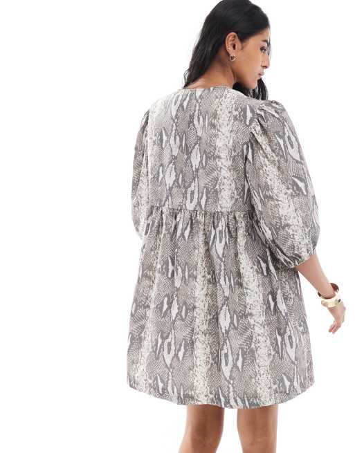 ASOS DESIGN Aangerimpelde mini jurk met strikken aan de voorkant in slangenprint