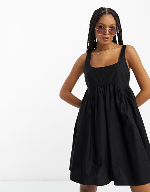 ASOS DESIGN - Aangerimpelde mini-zonnejurk met vierkante hals in zwart, 2 van 4