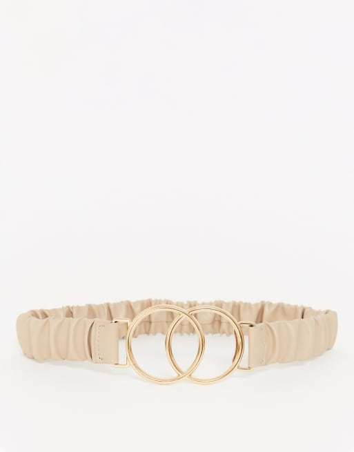 ASOS DESIGN - Aangerimpelde taille-riem met dubbele cirkelgesp in beige