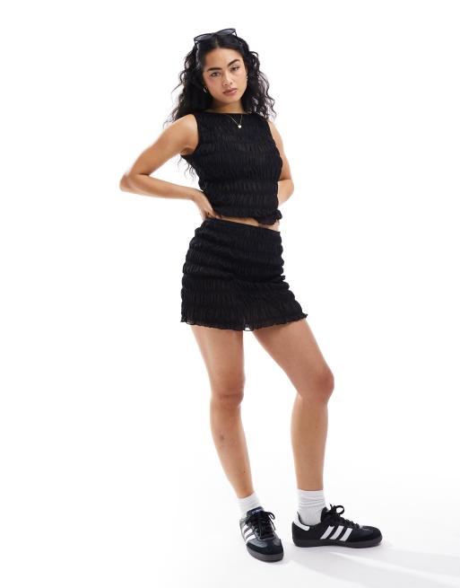ASOS DESIGN - Aangerimpelde top met rechte hals in zwart, deel van co-ord set, 4 van 4