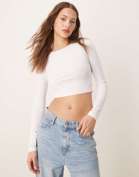 ASOS DESIGN - Aansluitend cropped T-shirt met lange mouwen in wit - view 1