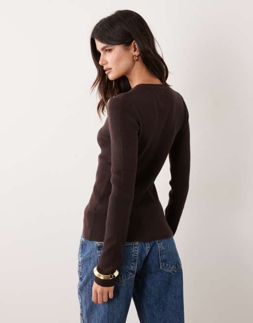ASOS DESIGN aansluitend geribd lang vest in donkerbruin, 4 van 4