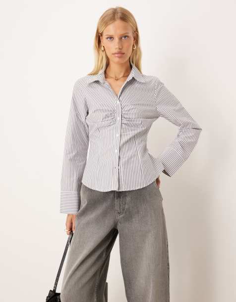 ASOS DESIGN - Aansluitend overhemd met grijze strepen - view 1