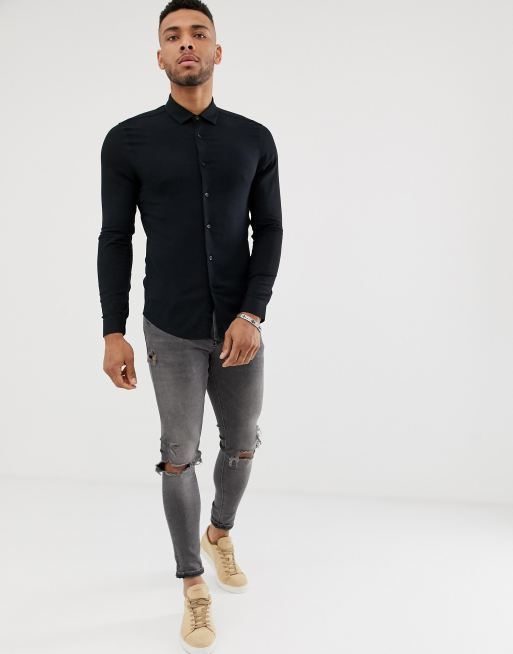 ASOS Design - Aansluitend overhemd van viscose in zwart