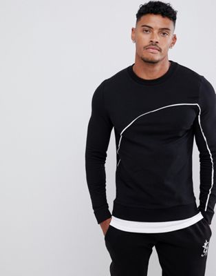 ASOS DESIGN - Aansluitend sweatshirt met verlengde zoom en biezen in zwart