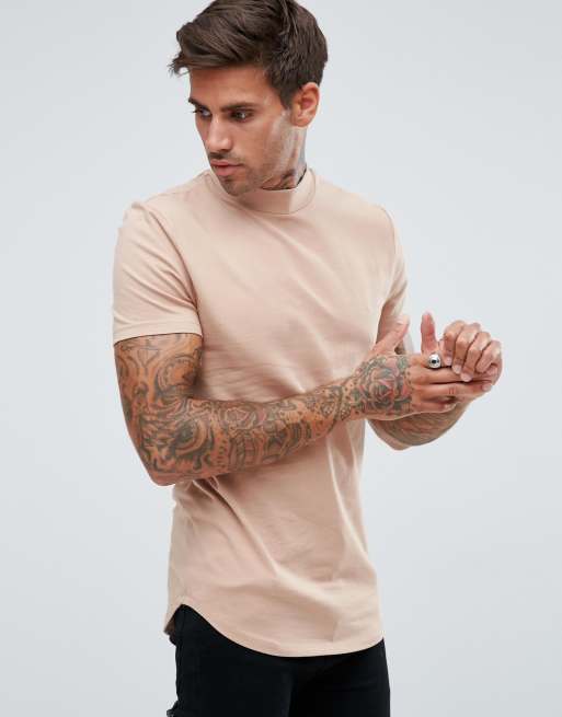 ASOS DESIGN - Aansluitend T-shirt met en ronde zoom in beige