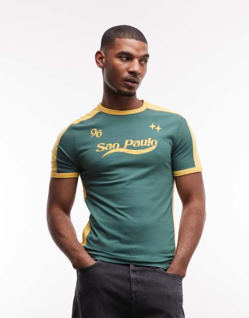 ASOS DESIGN - Aansluitend T-shirt met grafische voetbalprint in groen, 3 van 5