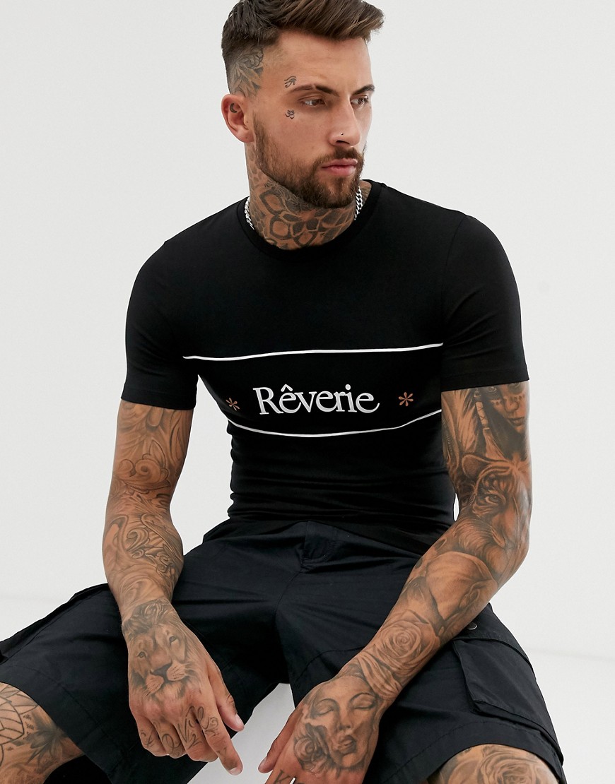 ASOS DESIGN - Aansluitend T-shirt met Rêverie-tekst-Zwart