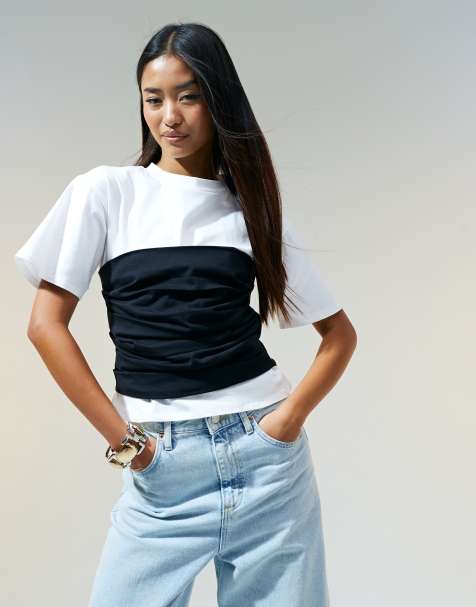 ASOS DESIGN - Aansluitend T-shirt met tailleband-detail in zwart en wit - view 1