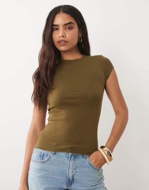 ASOS DESIGN aansluitende babytee met korte mouwen in kaki, 3 van 4