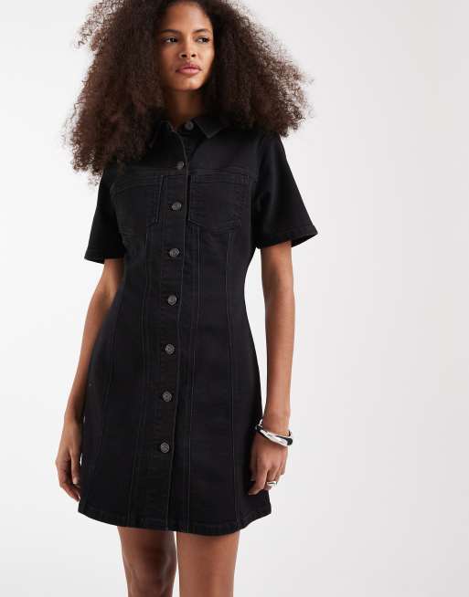 ASOS DESIGN - Aansluitende denim mini overhemdjurk in zwart, 2 van 4