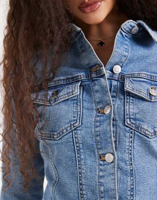 ASOS DESIGN - Aansluitende denim mini-overhemdjurk met lange mouwen in middenblauw, 3 van 4