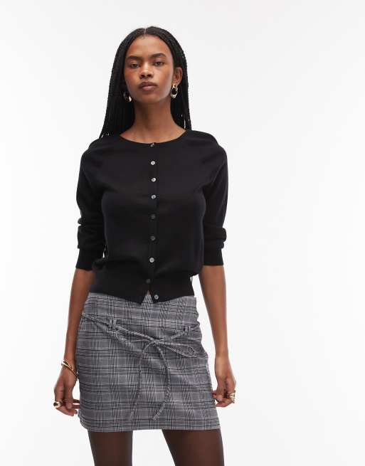 ASOS DESIGN - Aansluitende geruite minirok van bengaline met strikdetail in zwart-wit, 2 van 5