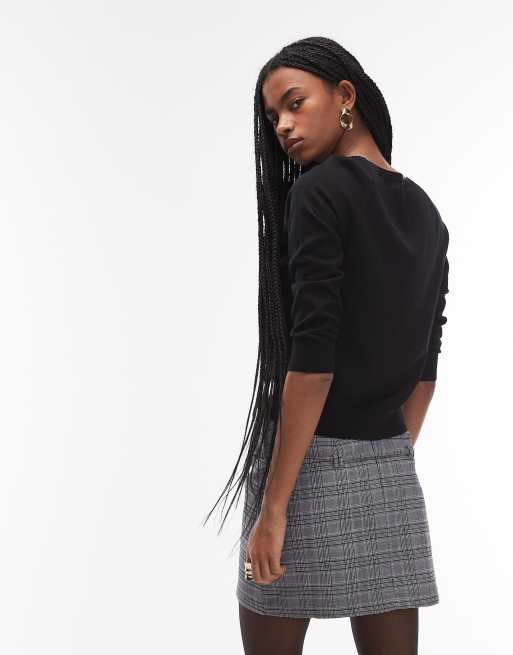 ASOS DESIGN - Aansluitende geruite minirok van bengaline met strikdetail in zwart-wit, 5 van 5