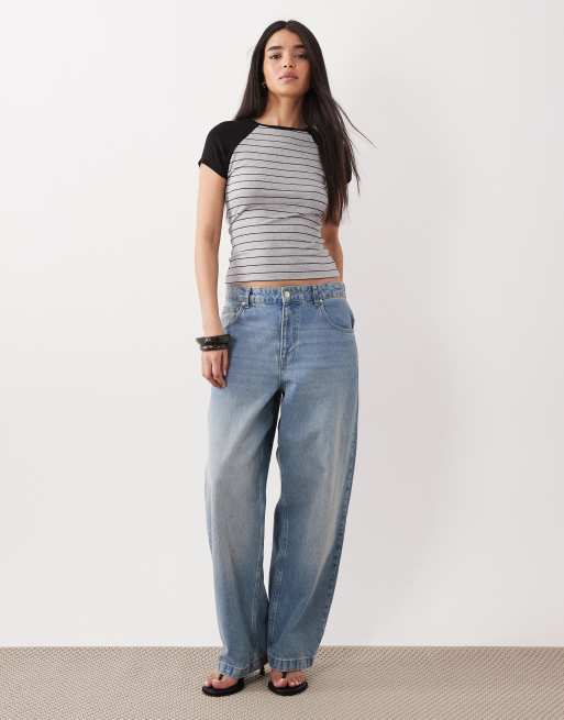 ASOS DESIGN - Aansluitende gestreepte top met raglanmouwen in grijs en zwart, 2 van 4