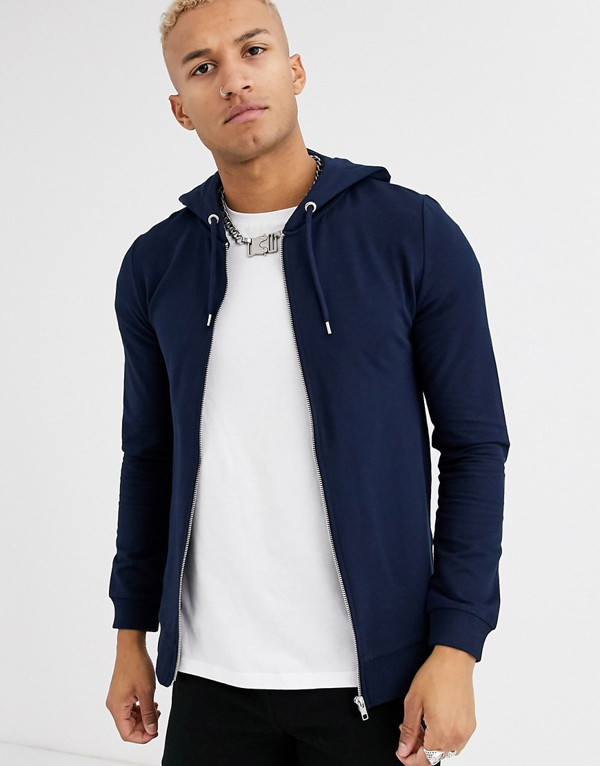 ASOS DESIGN - Aansluitende hoodie met ritssluiting in marineblauw