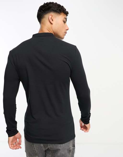ASOS DESIGN - Aansluitende polo met lange mouwen in zwart, 2 van 4