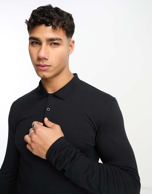 ASOS DESIGN - Aansluitende polo met lange mouwen in zwart, 3 van 4