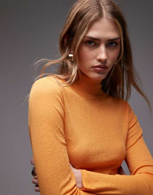 ASOS DESIGN - Aansluitende polotop met lange mouwen in oranje, 2 van 4