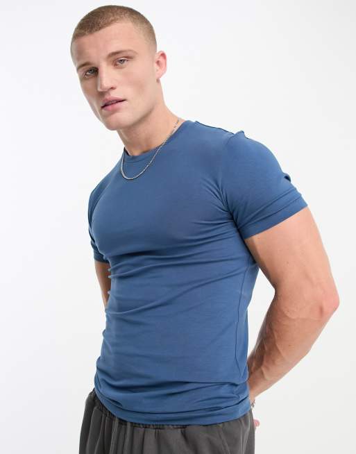 ASOS Design - Aansluitende T-shirt met ronde hals in blauw