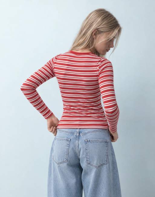 ASOS DESIGN aansluitende top met lange mouwen in rood-wit gestreept, 6 van 10