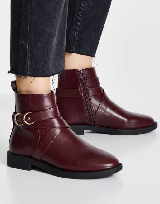 ASOS DESIGN – Abby – Bordowe buty na płaskiej podeszwie