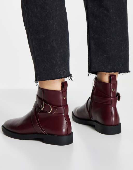 Burgundy flat 2025 boots womens