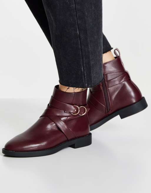 ASOS DESIGN Abby flat boots in burgundy