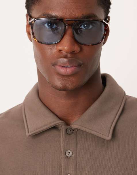 ASOS DESIGN – Abgerundete Pilotensonnenbrille in Schildpatt-Optik mit hellblauen Gläsern - view 1