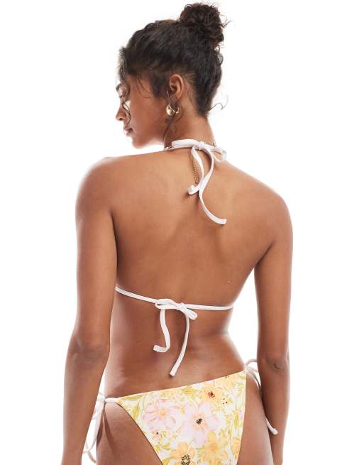 ASOS DESIGN – Abi – Triangel-Bikinioberteil mit Bindebändern vorne, Rüschen und bunten Blumenprint, 3 von 4