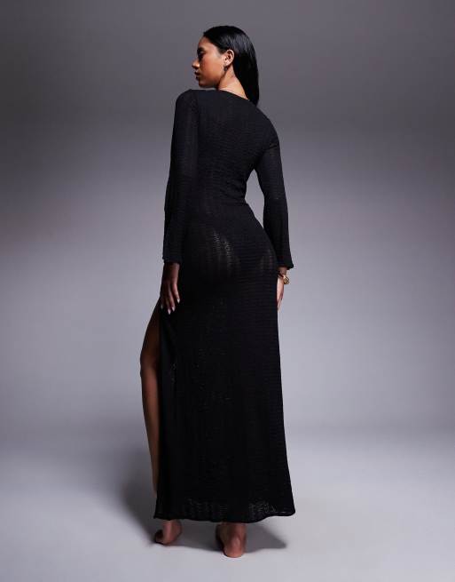 how to wear black dress to wedding Black Beaded Midi Dress - All Dresses main image 0