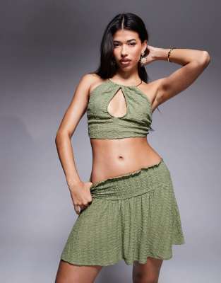 ASOS DESIGN - Abigail - Geraffter Mini-Strandrock in Khaki, Kombiteil-Braun