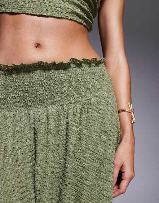 ASOS DESIGN Abigail ruched mini beach skirt in khaki (part of a set), 4 of 5