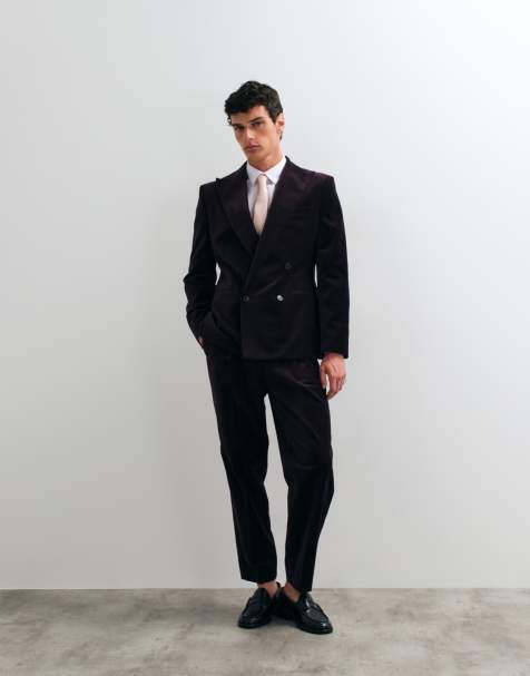 ASOS DESIGN - Abito comodo affusolato in velluto di cotone viola scuro con pieghe sul davanti - view 1