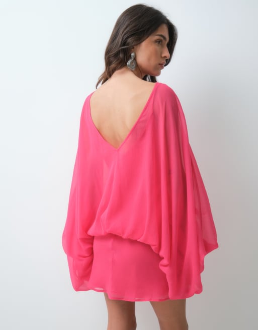 ASOS DESIGN abito corto blouson con maniche a pipistrello e vita bassa rosa, 2 di 5