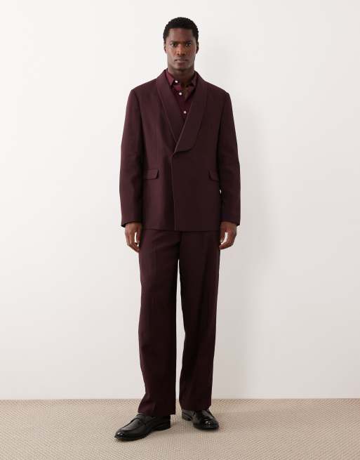 ASOS DESIGN - Abito doppiopetto regular fit a portafoglio color bordeaux
