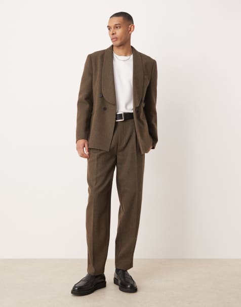 ASOS DESIGN - Abito doppiopetto regular fit marrone a spina di pesce - view 1
