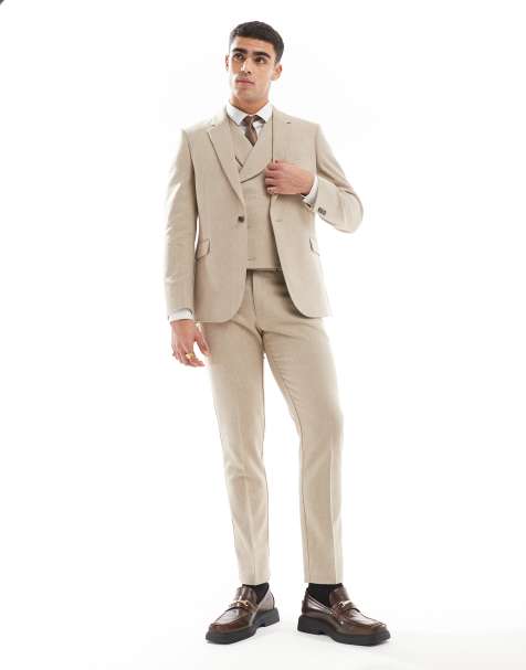 ASOS DESIGN - Abito doppiopetto skinny misto lana color cammello con trama grain d'orge - view 1
