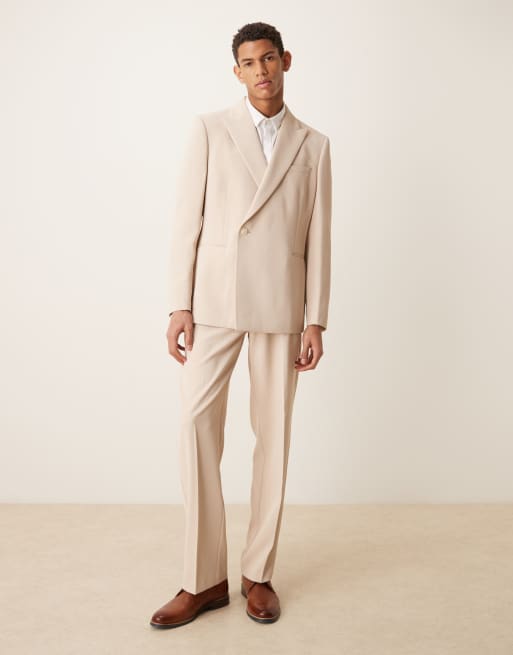 ASOS DESIGN - Abito doppiopetto vestibilità classica beige con dettaglio avvolgente