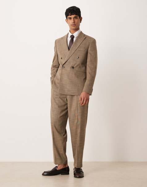 ASOS DESIGN - Abito doppiopetto vestibilità classica marrone con tratteggio incrociato - view 1