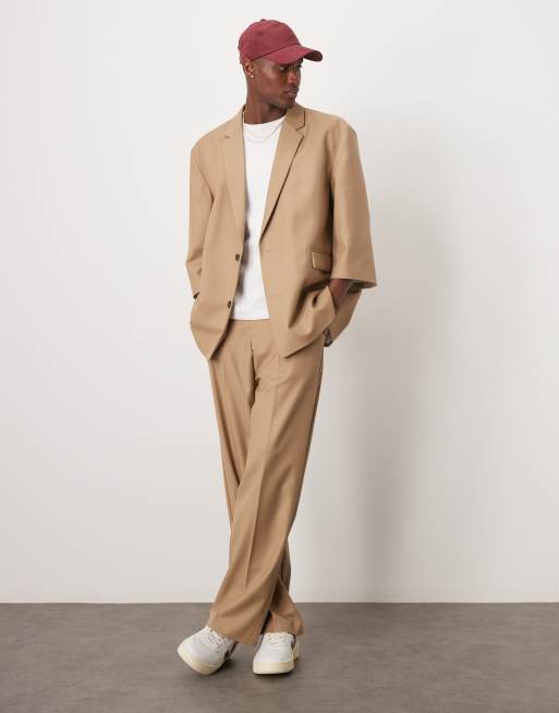 ASOS DESIGN - Abito in misto lino color pietra fiammato oversize con mezze maniche