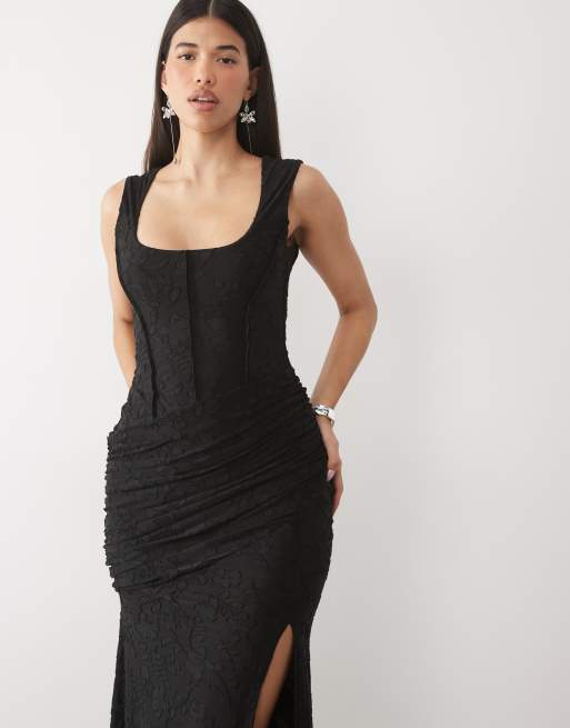 ASOS DESIGN abito lungo devoré con cuciture stile corsetto nero, 2 di 4