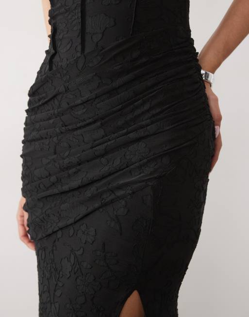 ASOS DESIGN abito lungo devoré con cuciture stile corsetto nero, 3 di 4