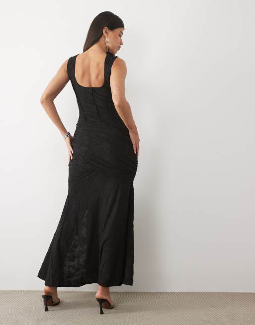 ASOS DESIGN abito lungo devoré con cuciture stile corsetto nero, 4 di 4
