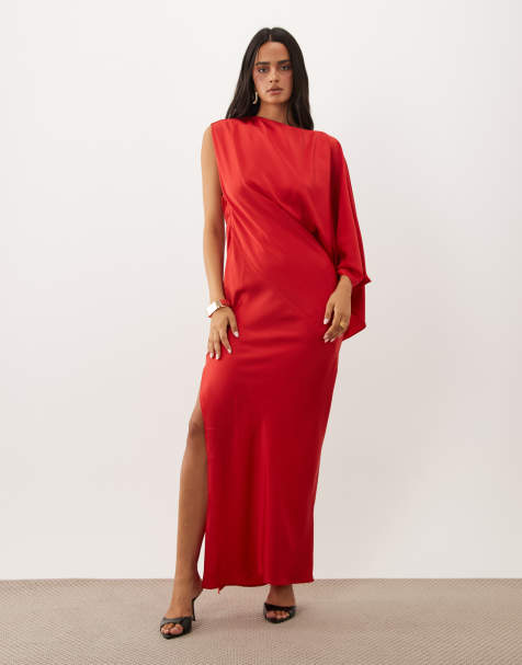 ASOS DESIGN abito lungo monospalla con schiena aperta rosso - view 1