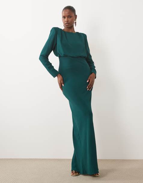 ASOS DESIGN abito maxi modest con maniche a pipistrello in verde bottiglia - view 1