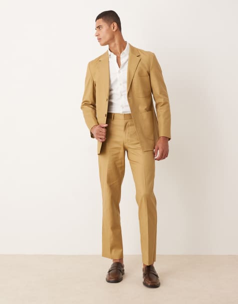 ASOS DESIGN - Abito regular fit in twill di cotone e lino color cammello - view 1