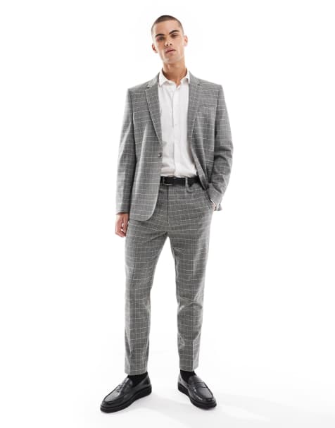 ASOS DESIGN - Abito slim antracite spazzolato a quadri - view 1